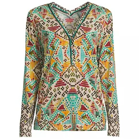 Johnny Was Etris Janie Favorite Long Sleeve Button Henley Tee Shirt Beige Top NW - Picture 5 of 10